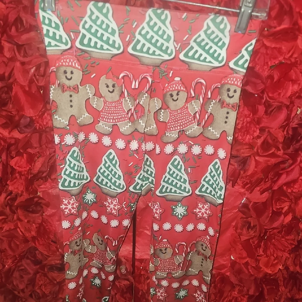 Justice Girls Red Gingerbread Holiday Leggings Size 12